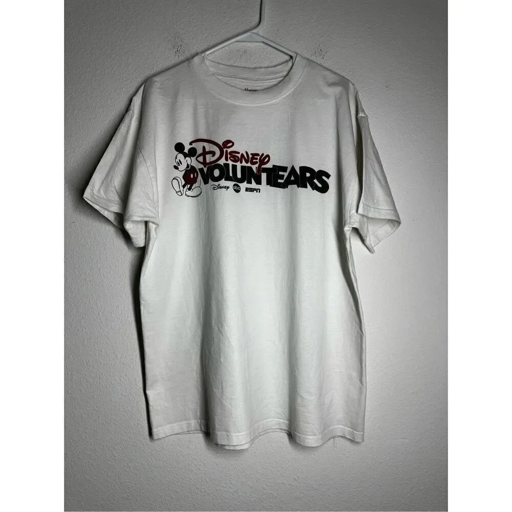 Disney Voluntears Hanes Beefy Cast Member ABC ESPN White T Shirt Men's Size L